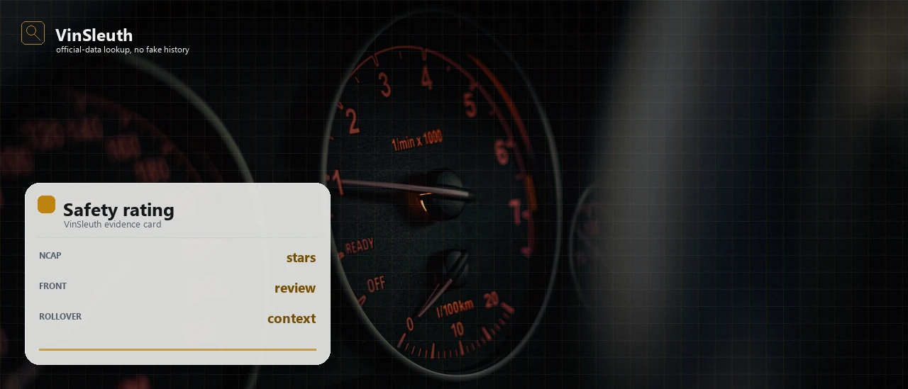 2021 Nissan Sentra safety-rating visual: Illuminated vehicle gauges with a VinSleuth safety-rating card for NCAP stars, frontal crash, and rollover context